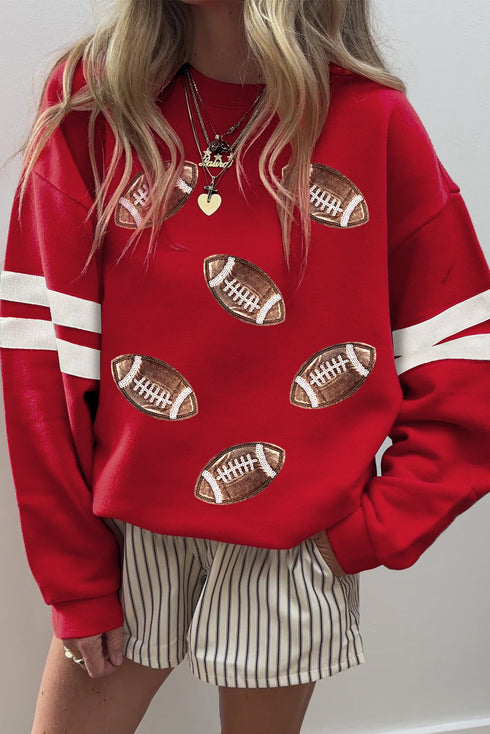 Football Patch Varsity Stripe Oversized Crewneck Sweatshirt