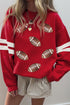 Football Patch Varsity Stripe Oversized Crewneck Sweatshirt