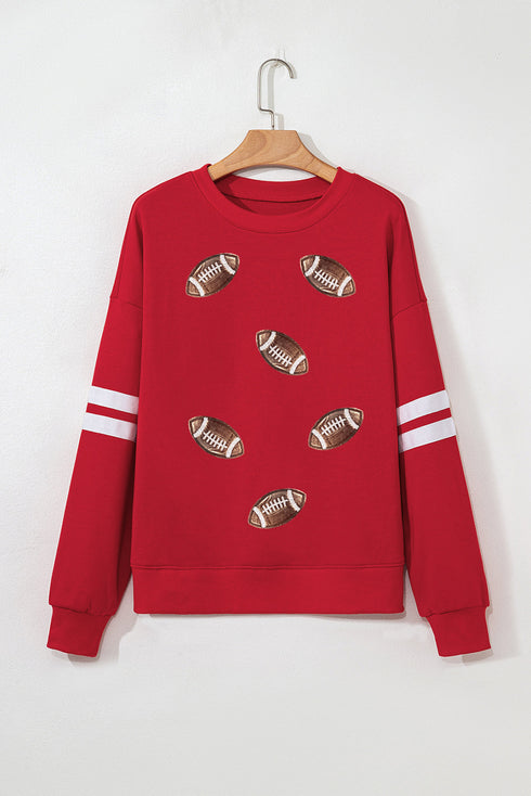 Football Patch Varsity Stripe Oversized Crewneck Sweatshirt