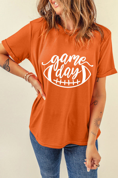 Football Print Graphic Short Sleeve Crew Neck Tee
