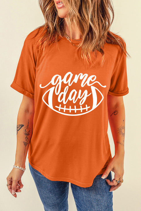 Football Print Graphic Short Sleeve Crew Neck Tee