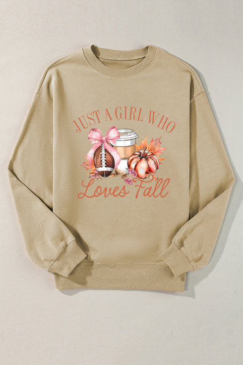 Football Pumpkin And Coffee Graphic Crew Neck Sweatshirt