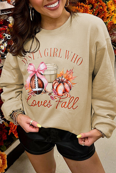 Football Pumpkin And Coffee Graphic Crew Neck Sweatshirt