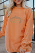 Football Script Graphic Corded Texture Crew Neck Sweatshirt
