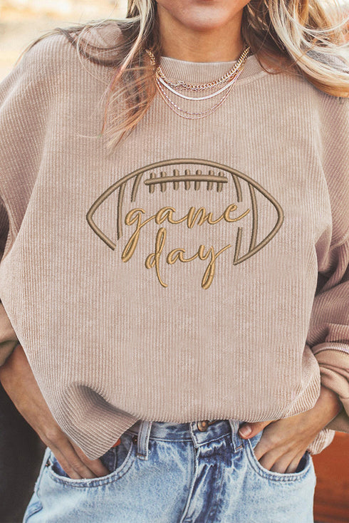 Football Script Graphic Corded Texture Crew Neck Sweatshirt