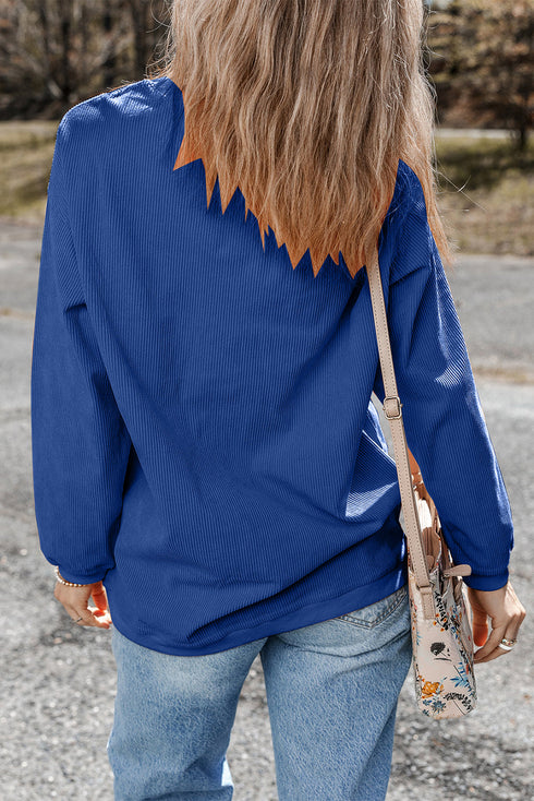 Football Script Graphic Corded Texture Crew Neck Sweatshirt