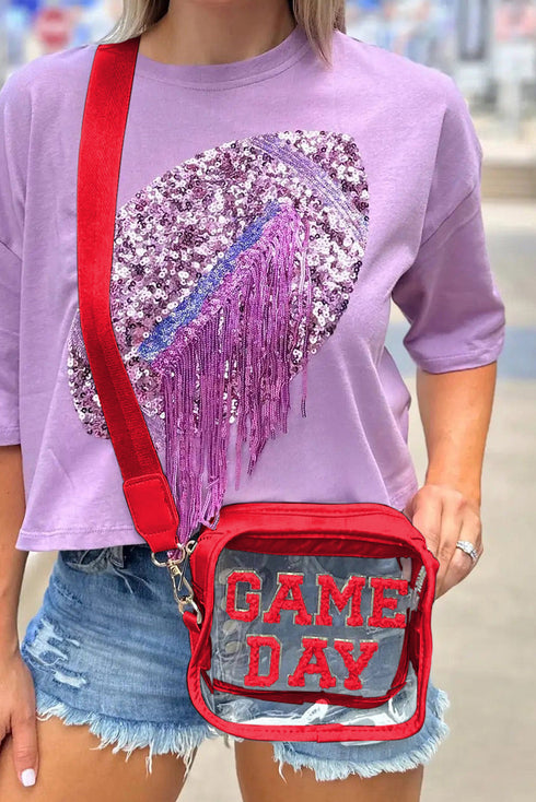 Football Shape Sequin Detail Transparent Chain Shoulder Bag