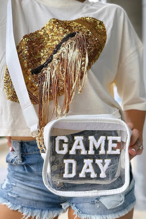 Football Shape Sequin Detail Transparent Chain Shoulder Bag