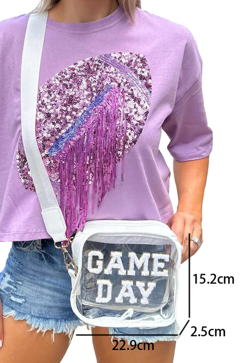 Football Shape Sequin Detail Transparent Chain Shoulder Bag
