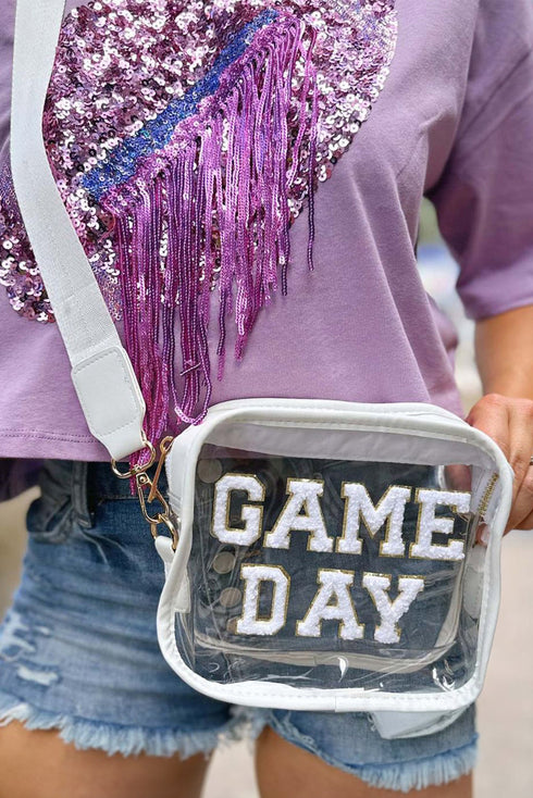 Football Shape Sequin Detail Transparent Chain Shoulder Bag