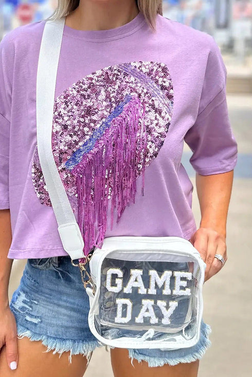 Football Shape Sequin Detail Transparent Chain Shoulder Bag