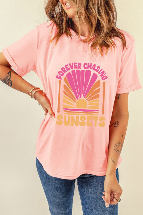 Forever Chasing Sunset Oversized Graphic Crew Neck Shirt