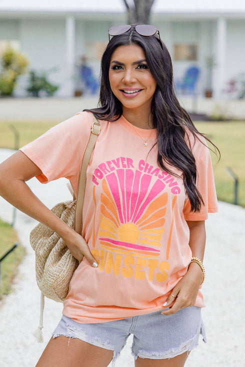 Forever Chasing Sunset Oversized Graphic Crew Neck Shirt