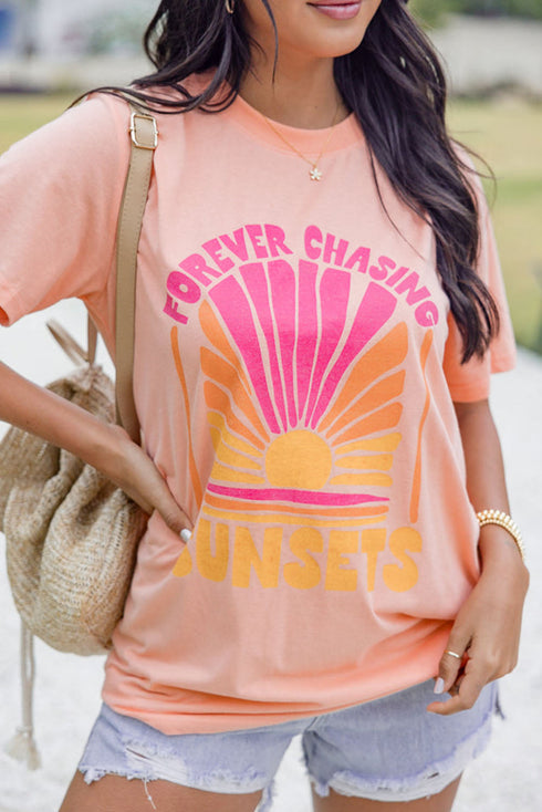 Forever Chasing Sunset Oversized Graphic Crew Neck Shirt