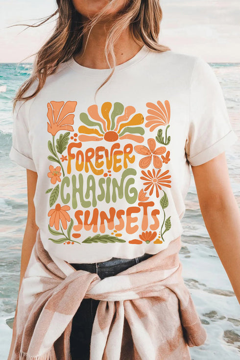 Forever Chasing Sunsets Floral Letter Graphic Print Tee