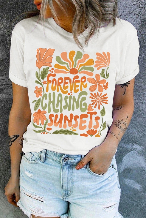 Forever Chasing Sunsets Floral Letter Graphic Print Tee