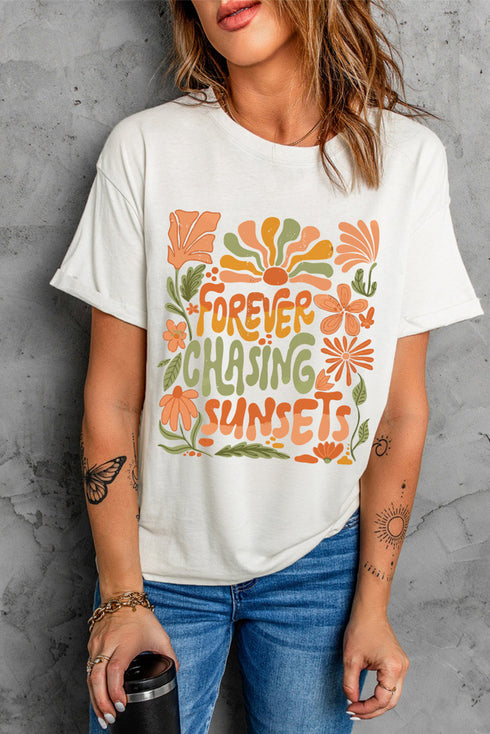 Forever Chasing Sunsets Floral Letter Graphic Print Tee