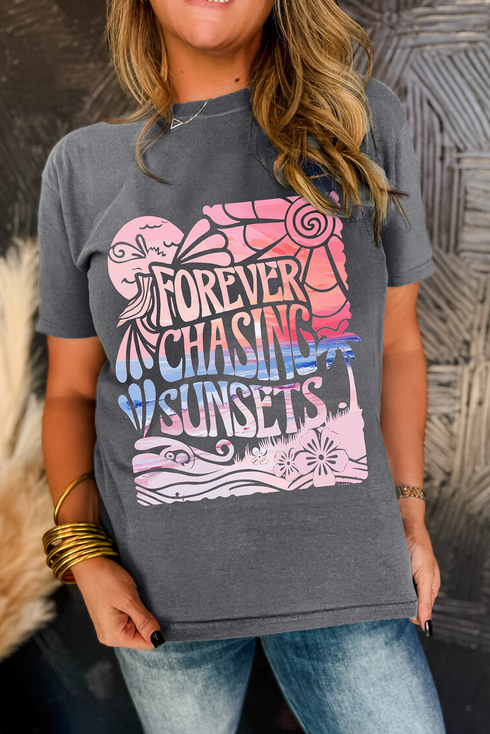 Forever Chasing Sunsets Graphic Print Rolled Sleeve Tee