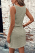 Four Leaf Clover Eyelet Square Neck Drawstring Mini Dress