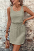 Four Leaf Clover Eyelet Square Neck Drawstring Mini Dress