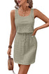 Four Leaf Clover Eyelet Square Neck Drawstring Mini Dress