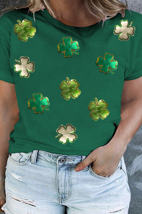 Four Leaf Clover Patched Graphic St Patrick Plus Size Tee