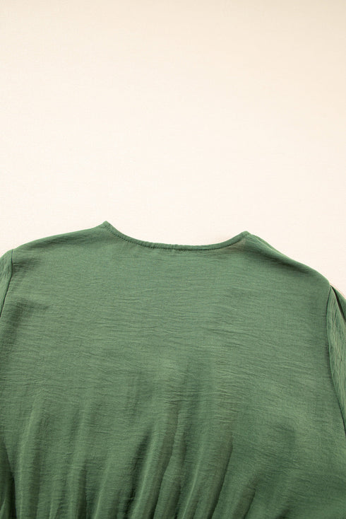 Four Leaf Clover Surplice Neckline Shirred High Waist Plus Size Maxi Dress