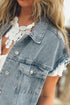 Frayed Armhole Button Front Flap Pocket Denim Vest