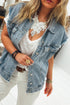 Frayed Armhole Button Front Flap Pocket Denim Vest