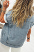 Frayed Armhole Button Front Flap Pocket Denim Vest