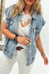 Frayed Armhole Button Front Flap Pocket Denim Vest