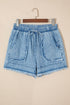 Frayed Edge Casual Patchwork Detail Denim Shorts