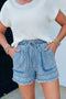 Frayed Edge Casual Patchwork Detail Denim Shorts