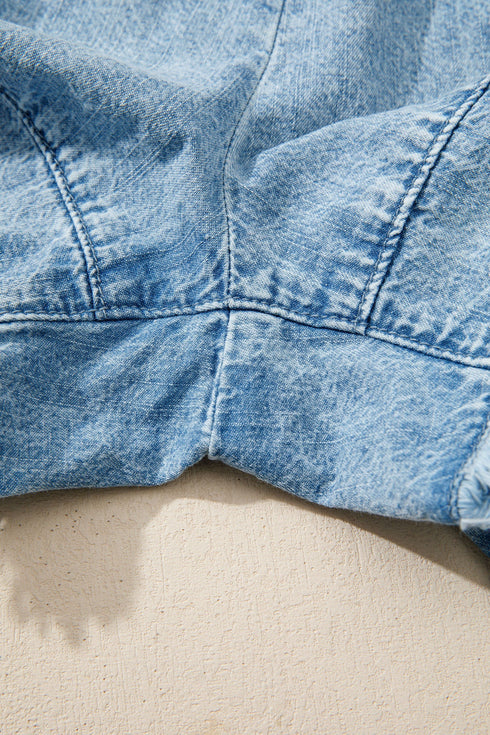 Frayed Edge Casual Patchwork Detail Denim Shorts