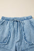 Frayed Edge Casual Patchwork Detail Denim Shorts