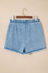Frayed Edge Casual Patchwork Detail Denim Shorts