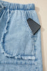 Frayed Edge Casual Patchwork Detail Denim Shorts