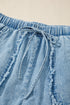 Frayed Edge Casual Patchwork Detail Denim Shorts
