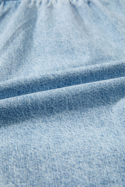 Frayed Edge Casual Patchwork Detail Denim Shorts