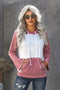 Frayed Hem Color Block Kangaroo Pocket Hoodie