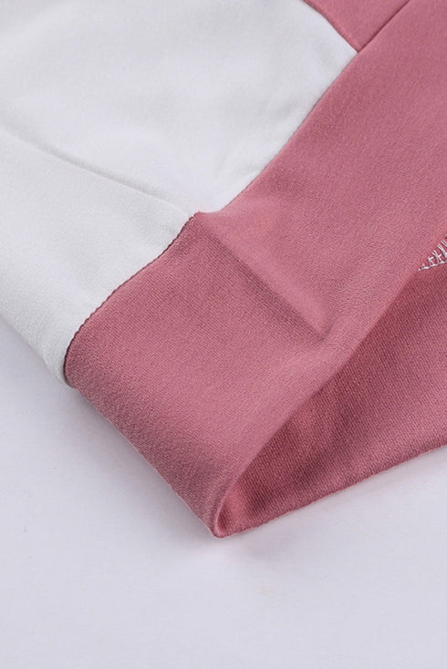 Frayed Hem Color Block Kangaroo Pocket Hoodie