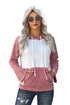 Frayed Hem Color Block Kangaroo Pocket Hoodie