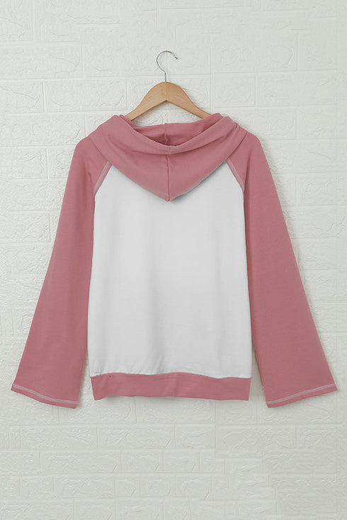 Frayed Hem Color Block Kangaroo Pocket Hoodie