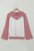 Frayed Hem Color Block Kangaroo Pocket Hoodie