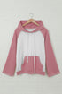 Frayed Hem Color Block Kangaroo Pocket Hoodie