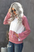Frayed Hem Color Block Kangaroo Pocket Hoodie