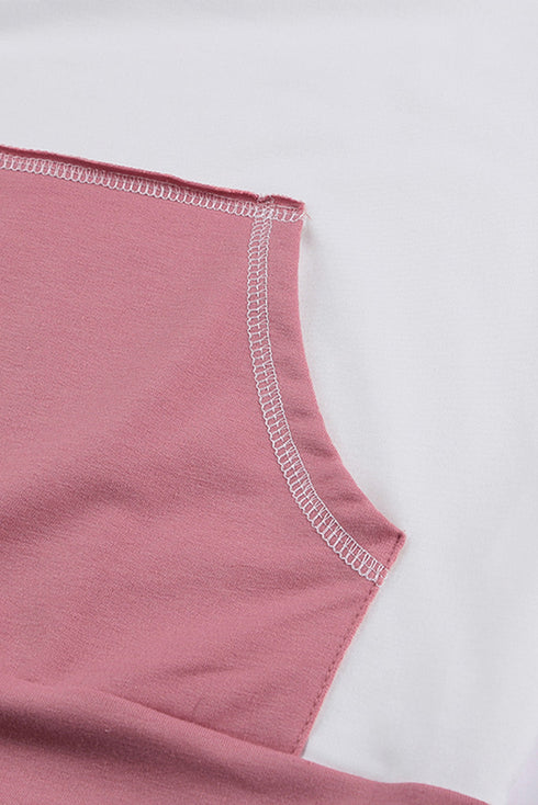 Frayed Hem Color Block Kangaroo Pocket Hoodie