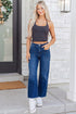 Frayed Hem Straight Leg Patchwork Cropped Denim Jeans