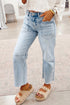 Frayed Hem Straight Leg Patchwork Cropped Denim Jeans