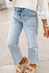 Frayed Hem Straight Leg Patchwork Cropped Denim Jeans